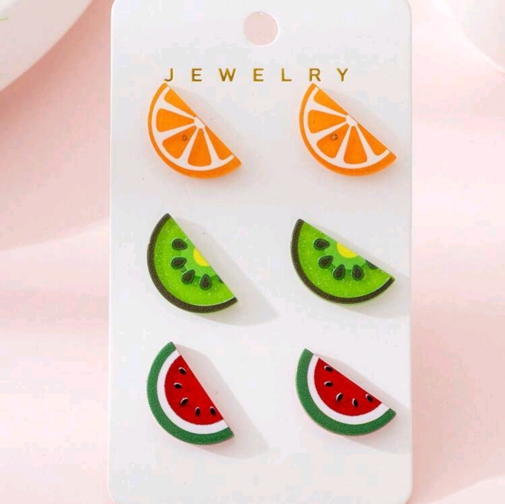 3prs Fruit Slice Earrings Set